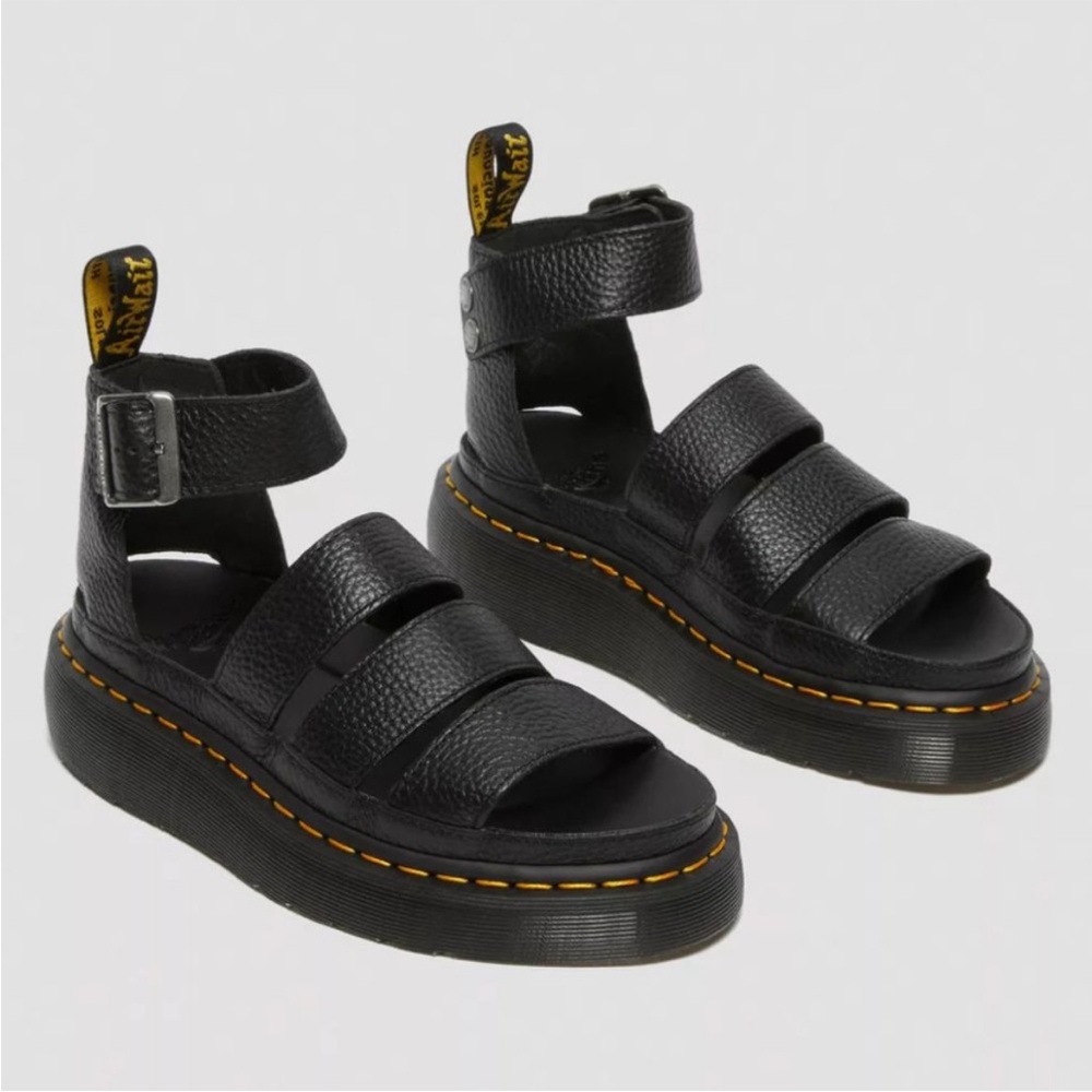 Dr. Martens NWOT Clarissa II quad black leather chunky  ankle strap sandals